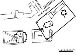 Карелия - Петрозаводск - План современной площади Кирова с указанием мест, занимаемых ранее соборами