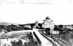 Карелия - Петрозаводск - Вид Гостинного двора и Кафедрального собора с ул. Мариинской до 1917
